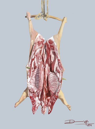 Naturaleza muerta (y abierta en canal :) 28x38 cms. 2023